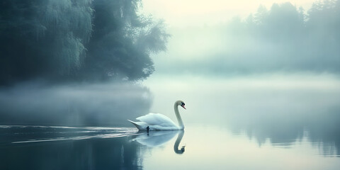 Obraz premium Graceful swan floating on calm lake