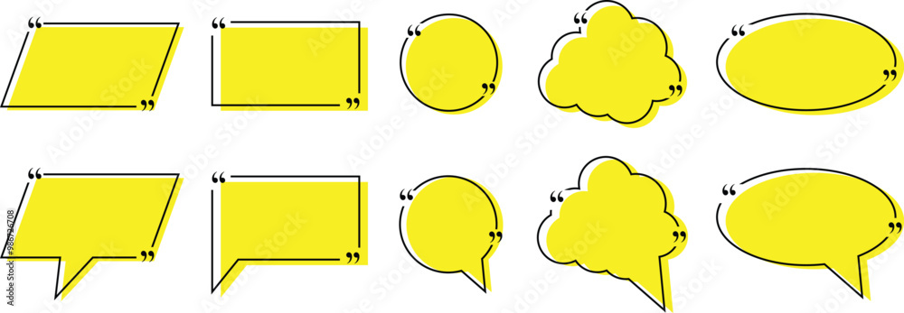 Poster set of yellow quote box frame design. text quote box template design. speech bubble design vector illustration.