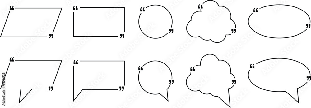 Poster set of outline quote box frame design. text outline quote box template design. outline speech bubble