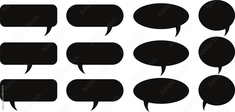 Poster set of black speech bubble design. blank message box design. black empty speech bubble design vector illustration.