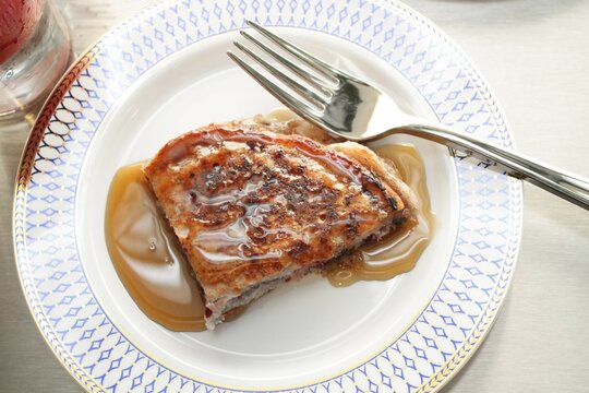 Crepe with dulce de leche on a plate