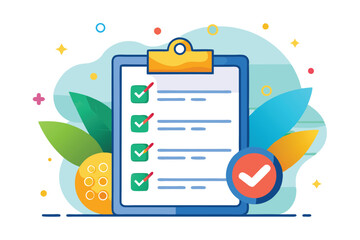 A vibrant checklist features colorful illustrations and checkmarks for organized task tracking, Customizable checklist with disproportionate illustration.