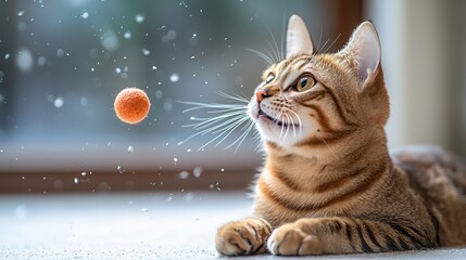 Energetic Abyssinian Cat Playing with Toy Ball