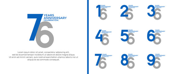 anniversary logo style set with blue and grey color can be use for celebration moment