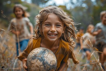 Children enjoying summer fun a family soccer game filled with laughter and joyful play