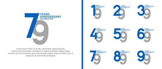 anniversary logo style set with blue and grey color can be use for celebration moment