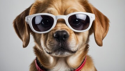 Labrador with mirrored sunglasses, relaxed expression