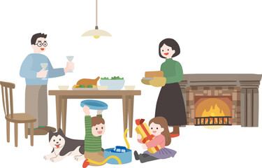 パーティをする家族のベクターイラスト