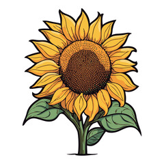 Fototapeta premium Design element, vector icon, yellow sunflower flower on white backdrop. Ukrainian yellow flower. 