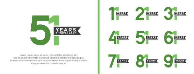 set of anniversary logo flat green color on white background for celebration moment