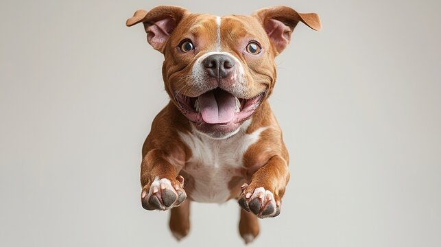 Excited Staffordshire Bull Terrier in Mid-air Shot - Powered by Adobe