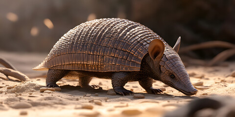 Fototapeta premium Close-up of Armadillo Digging in Sand