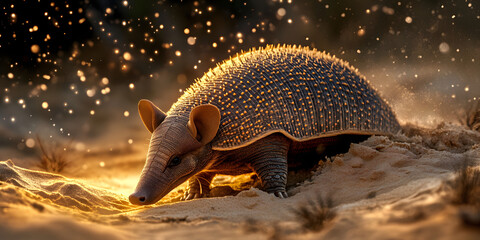 Obraz premium Armadillo digging through sandy surface