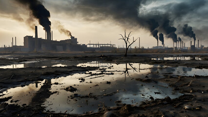 Depicting the Devastating Effects of Environmental Neglect , A Visual Representation of Pollution, Climate Change, and Nature's Decline Due to Human Impact