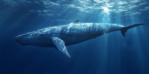 Naklejka premium Majestic blue whale swimming gracefully underwater