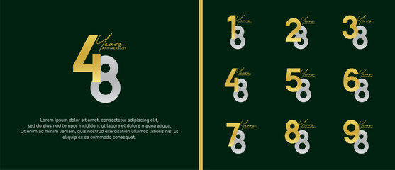 set of anniversary logo flat gold and silver color on green background for celebration moment