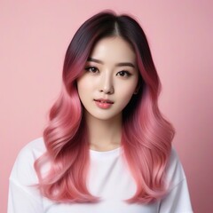 Elegant Woman with Pink Hair: Fashion and Makeup Studio Shot