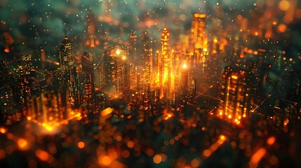 Fototapeta premium A vibrant cityscape illuminated with glowing lights, creating a futuristic atmosphere.