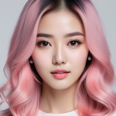 Fototapeta premium Elegant Woman with Pink Hair: Fashion and Makeup Studio Shot