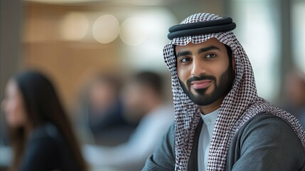 Close-up Portrait of a Smiling Middle Eastern Man in Traditional Clothing
