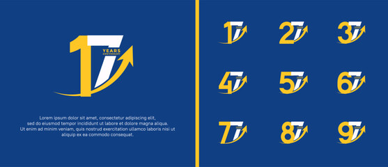 set of anniversary logo flat yellow and white color on blue background for celebration moment