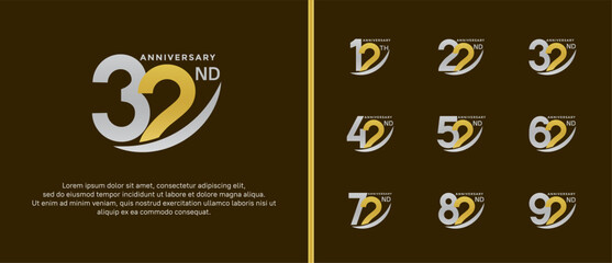 set of anniversary logo flat gold and silver color on brown background for celebration moment