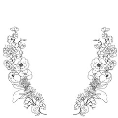 ペンで描いた花の線画イラスト