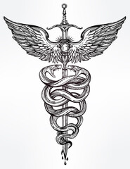 Caduceus symbol of god Mercury illustration.