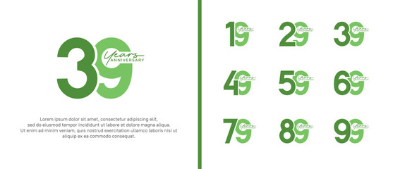 set of anniversary logo flat green color on white background for celebration moment