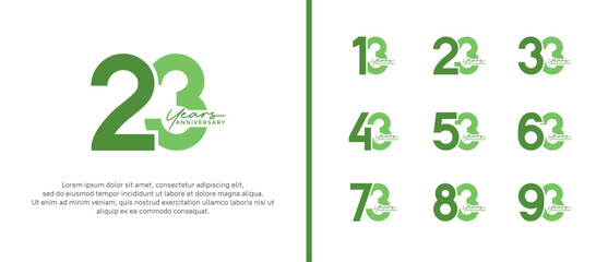 set of anniversary logo flat green color on white background for celebration moment
