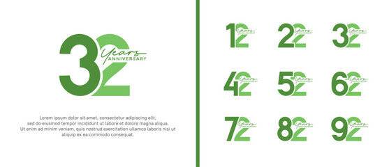 set of anniversary logo flat green color on white background for celebration moment