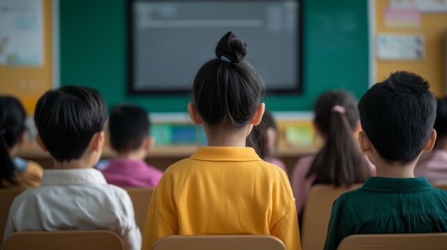 Students in Classroom Watching Presentation on Screen