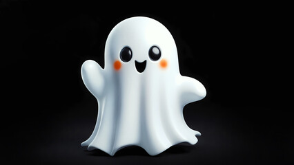 Obraz premium 3D Cartoon style Halloween cute Bed sheet ghost isolated on dark background, Halloween festival background Image