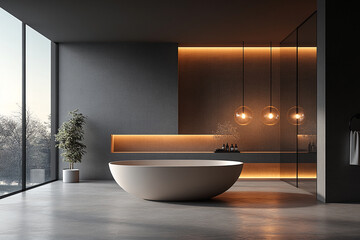 Minimalist bathroom with clean lines and neutral tones.