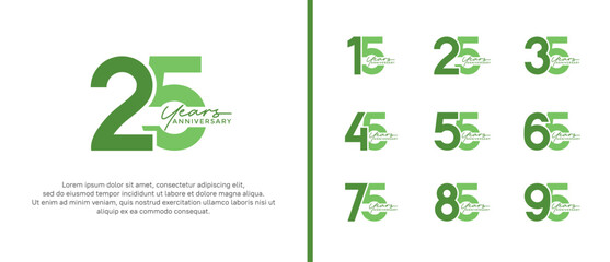 set of anniversary logo flat green color on white background for celebration moment