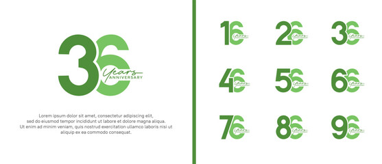 set of anniversary logo flat green color on white background for celebration moment