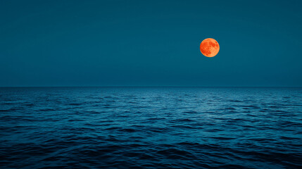 Red Moon Beautifully Reflected on a Tranquil Ocean