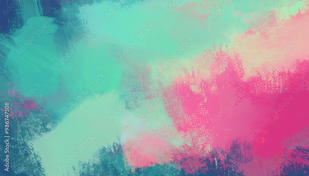 Wall mural Abstract background with blue, green, and pink watercolor brush strokes.