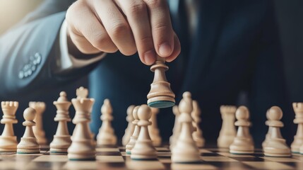 Close up of Hand Moving a Chess Piece on a Board