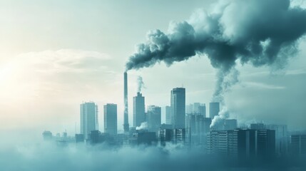 Obraz premium Smog and Fog over City Skyline