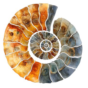 watercolor ammonite fossil spiral colorful clip art preview