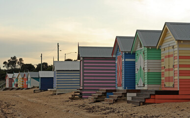 Brighton bathing boxes in the morning, Melbourne, Australia