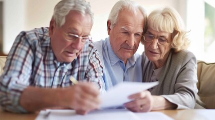 Senior couple planning their estate with legal documents and a lawyer
