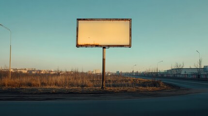 Blank Billboard with City Skyline in the Background