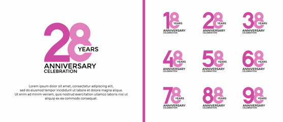 set of anniversary logo flat purple and pink color on white background for celebration moment