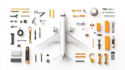 Obraz premium Model Airplane and Tools on a White Background