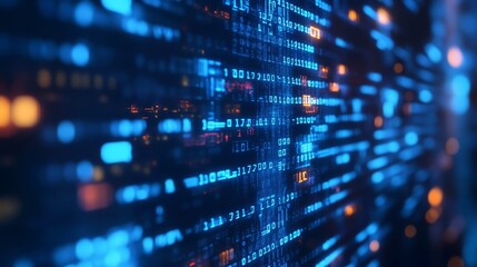 Obraz premium Abstract Digital Data Flow Binary Code with Blue and Orange Lights