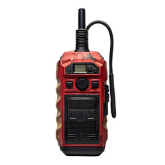 Image of a Firefighter's Walkie-Talkie with Attached Microphone on White Background