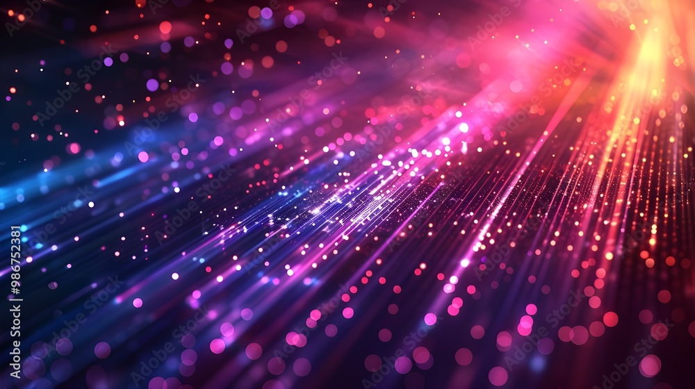 Poster 3d rendering of abstract technology fiber optic background with glowing particles. - generated ai