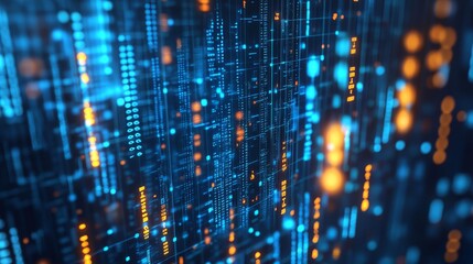 Abstract Digital Network Background with Blue and Orange Lights